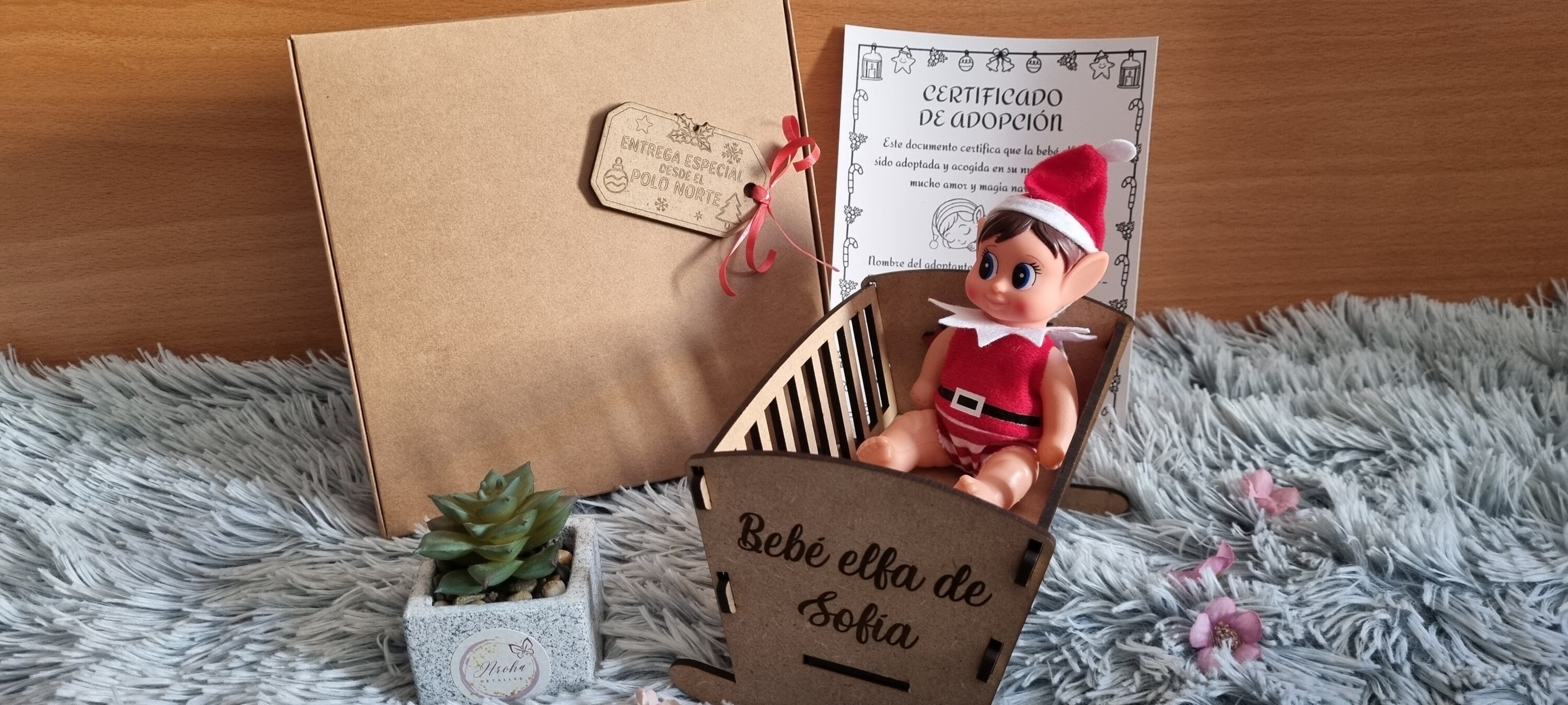 Pack Elfo o Elfa Bebé con cuna personalizada y certificado de adopción - 3